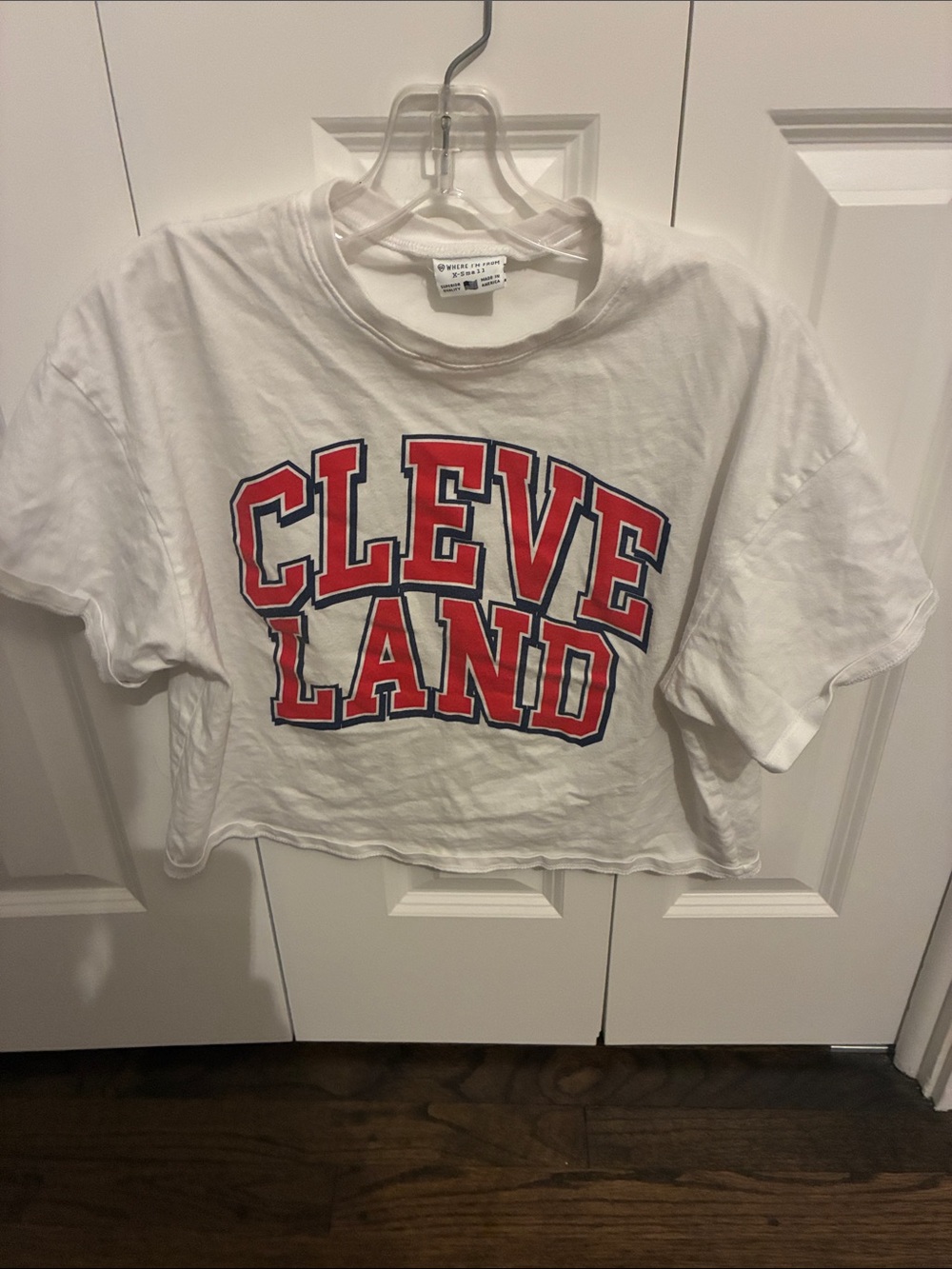 Where I’m From Cleveland Graphic Crop Box Tee - White with Red Print